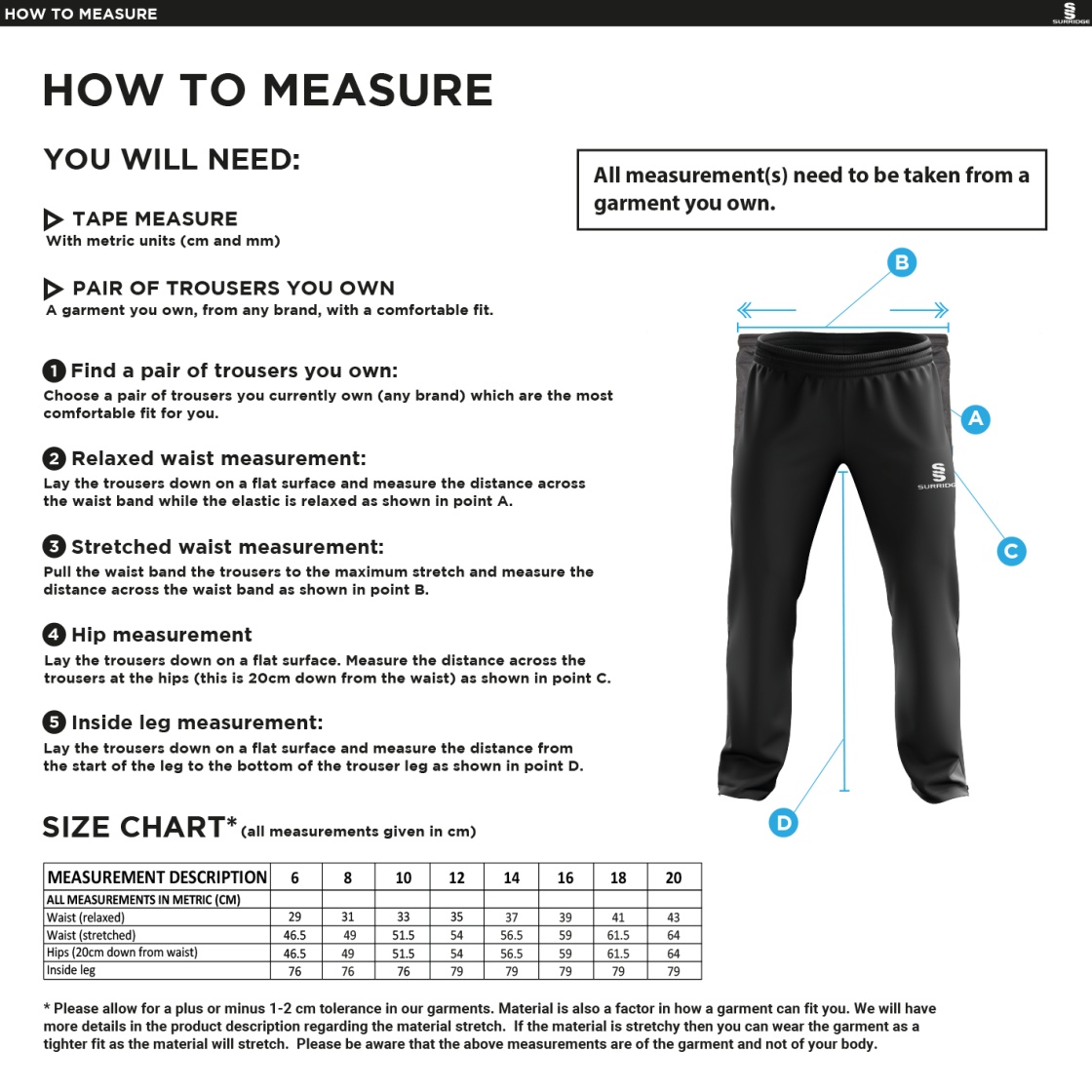 Underriver CC - Women's Poplin Track Pant - Size Guide