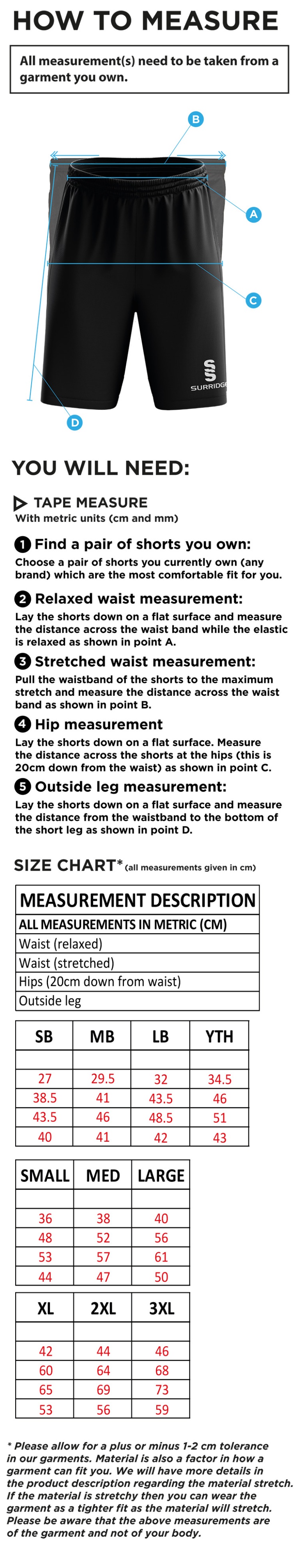 Underriver CC - Blade Shorts - Size Guide