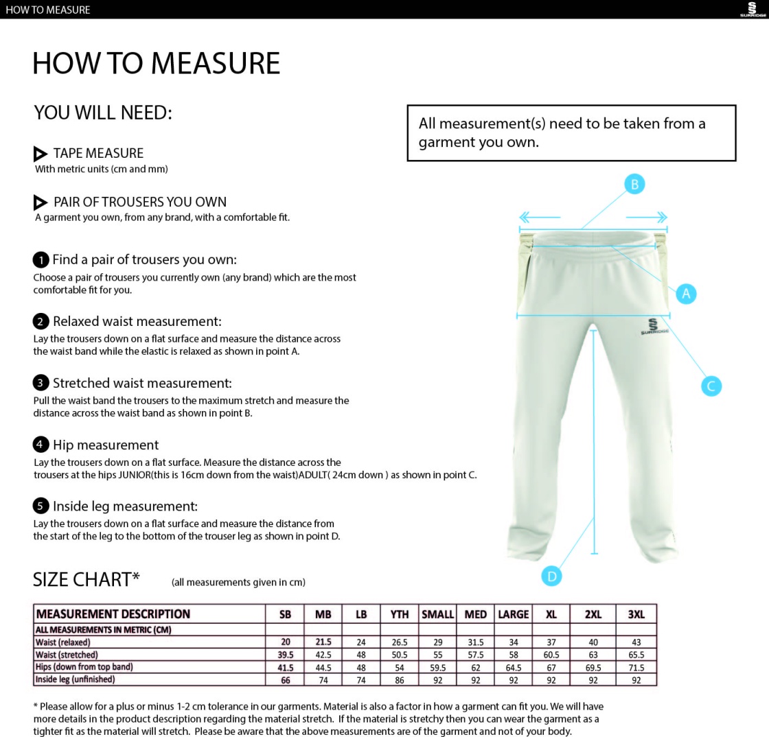 Underriver CC - Standard Playing Pant - Size Guide