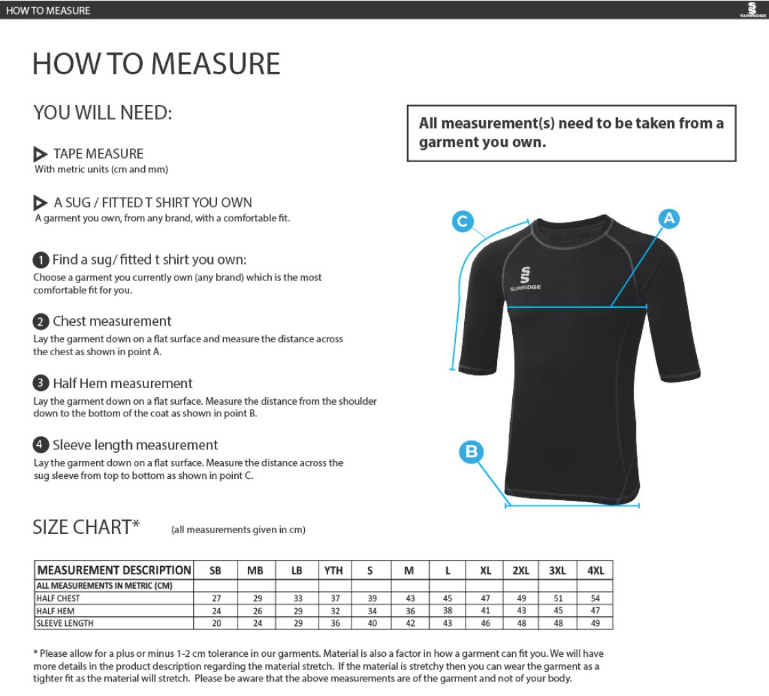 Underriver CC - Premier Short Sleeve Sug - Size Guide
