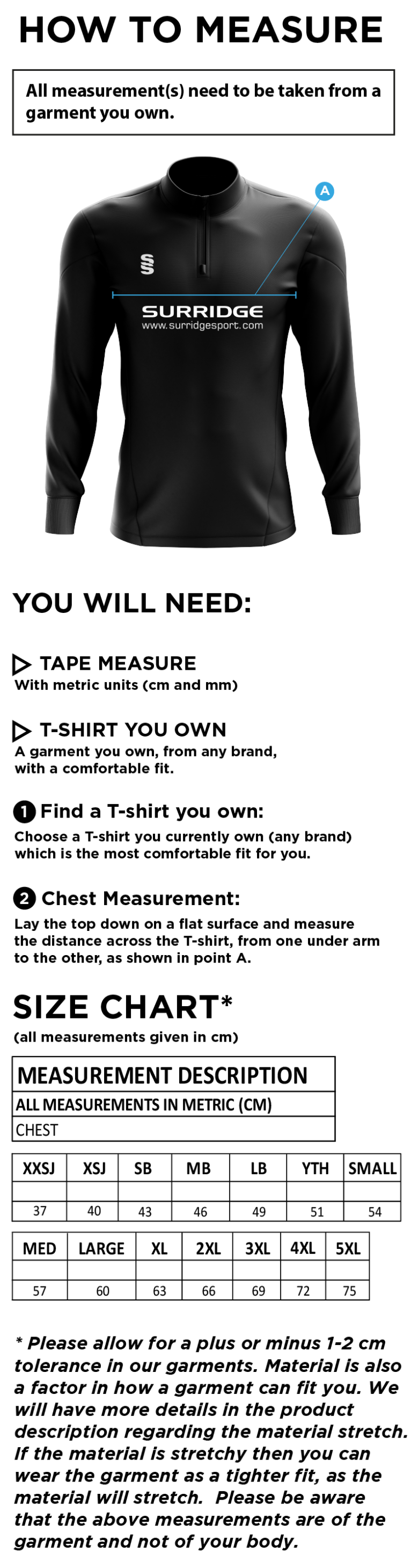 Underriver CC - Blade Performance Top - Size Guide