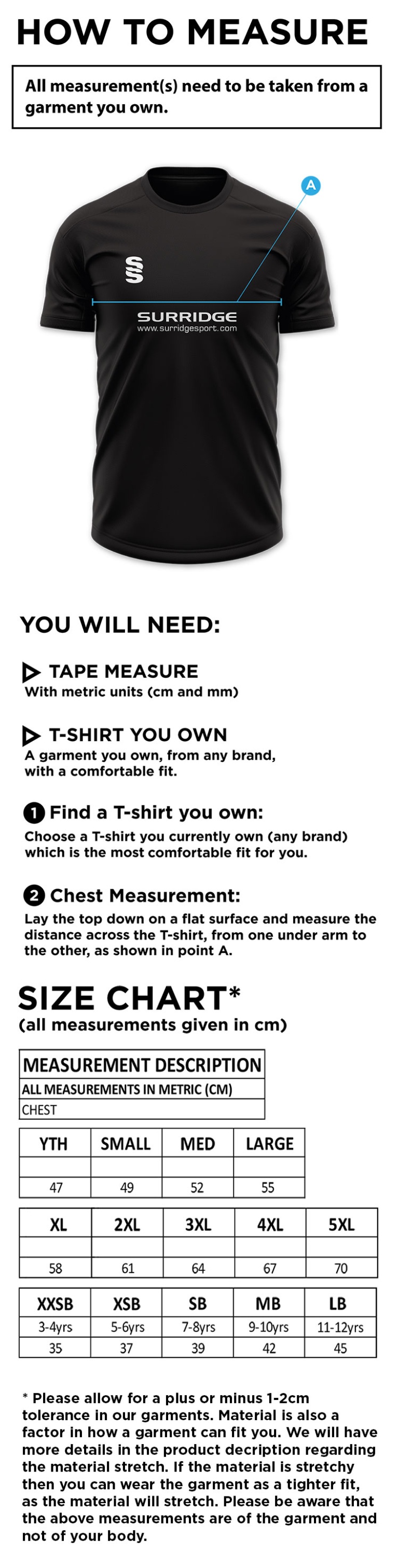 Underriver CC - Blade Polo Shirt - Size Guide