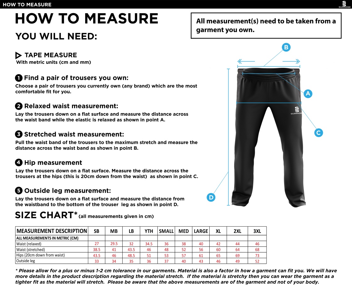Underriver CC - Ripstop Track Pant - Size Guide