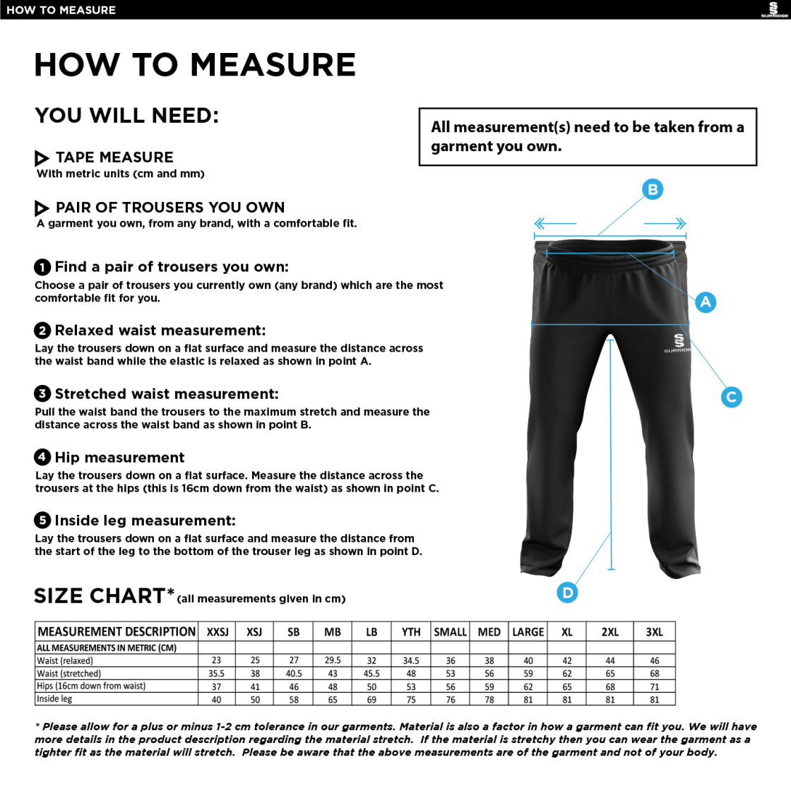Underriver CC - Poplin Track Pant - Size Guide