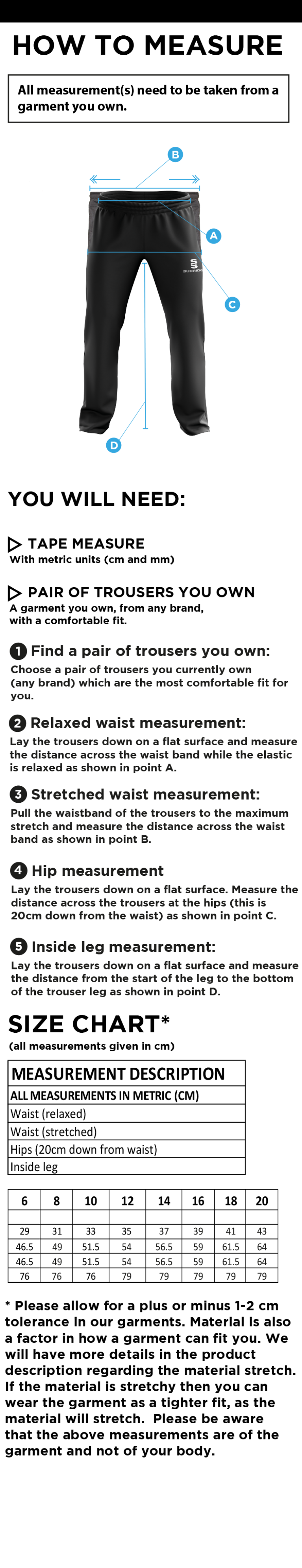 Underriver CC - Women's Poplin Track Pant - Size Guide