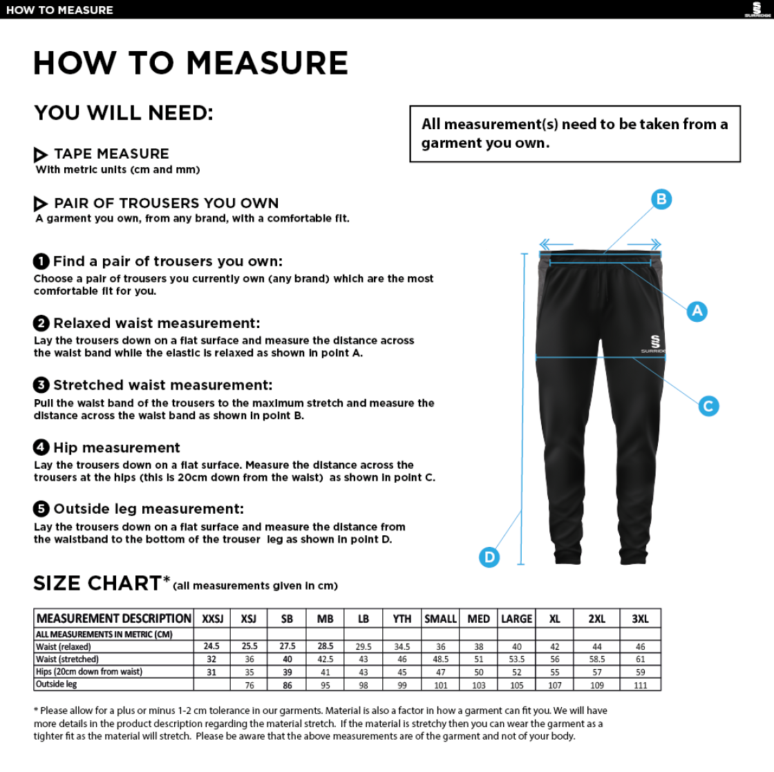 Underriver CC - Tek Slim Pant - Size Guide