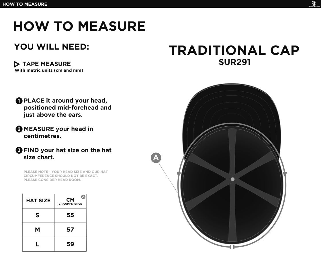 Underriver CC - English Playing Cap - Size Guide