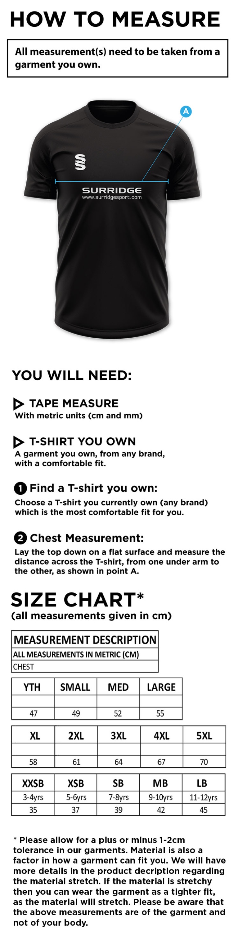 Underriver CC - Blade Polo Shirt - Size Guide
