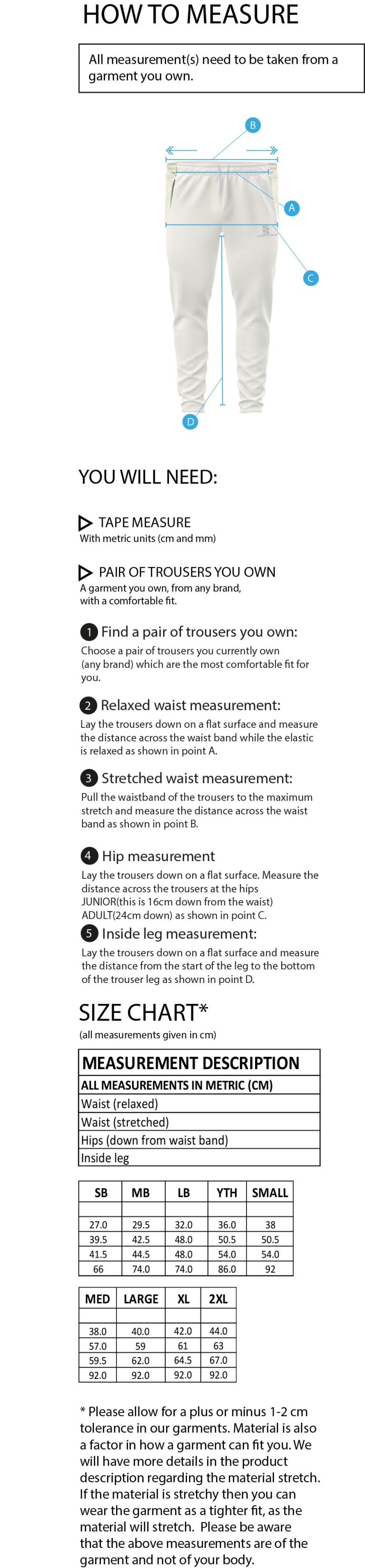 Underriver CC - Tek Playing Pant - Size Guide