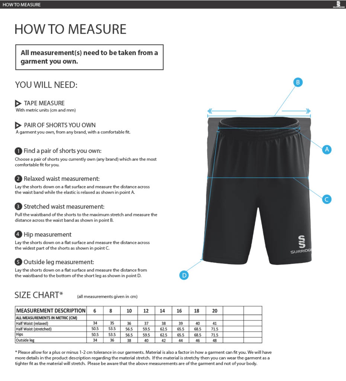 Underriver CC - Women's Ripstop Pocketed Shorts - Size Guide