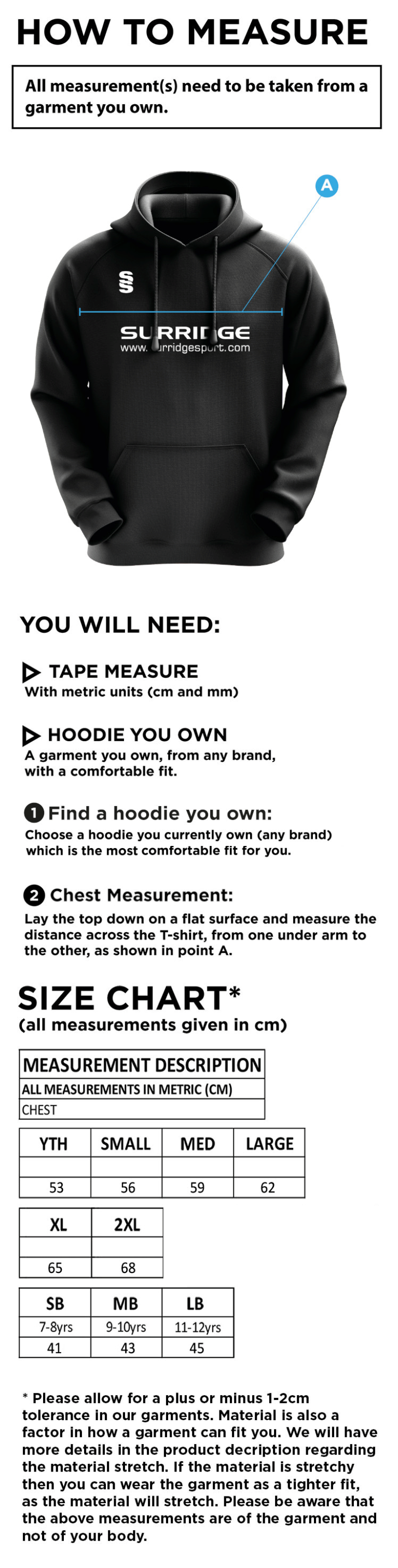 Underriver CC - Blade Hoody - Size Guide